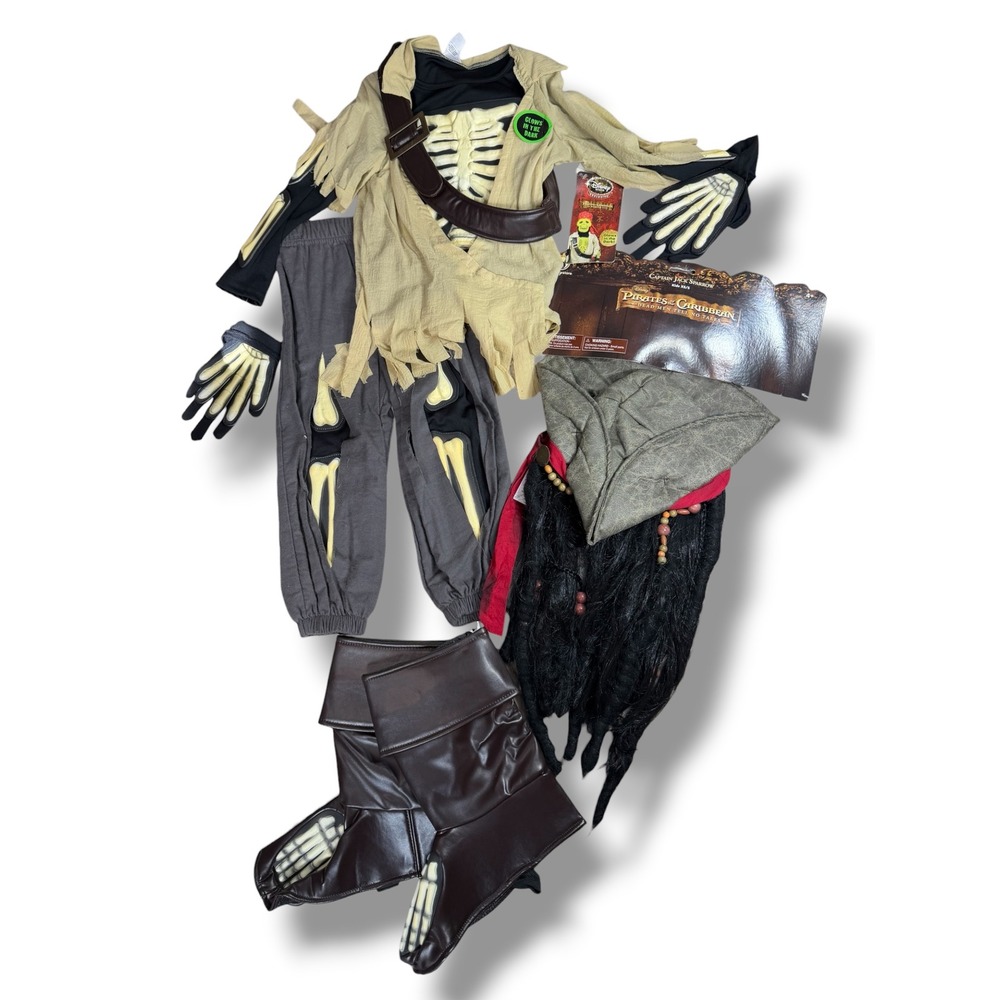 Disney Pirates of the Caribbean Jack Sparrow Skeleton Costume Wig Kids XS/S Glow